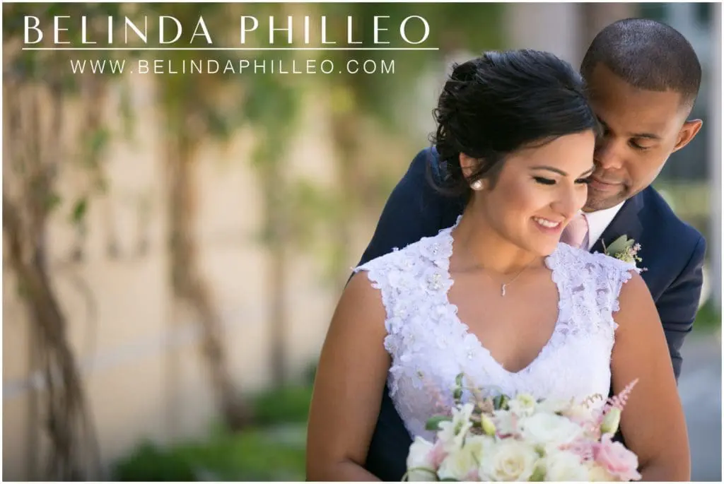 Bride and Groom Hug before their ceremony at Anaheim Marriott, Anaheim, CA