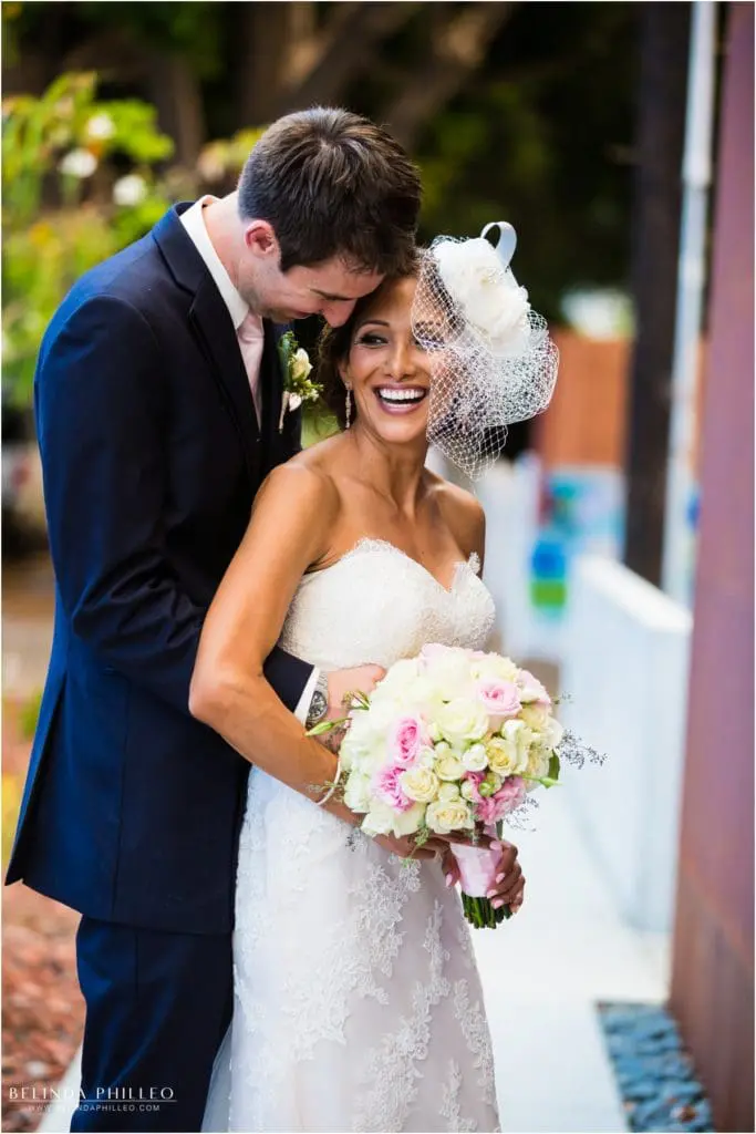 Bride and groom portraits Los Angeles Smog shoppe Wedding. Photo by Belinda Philleo