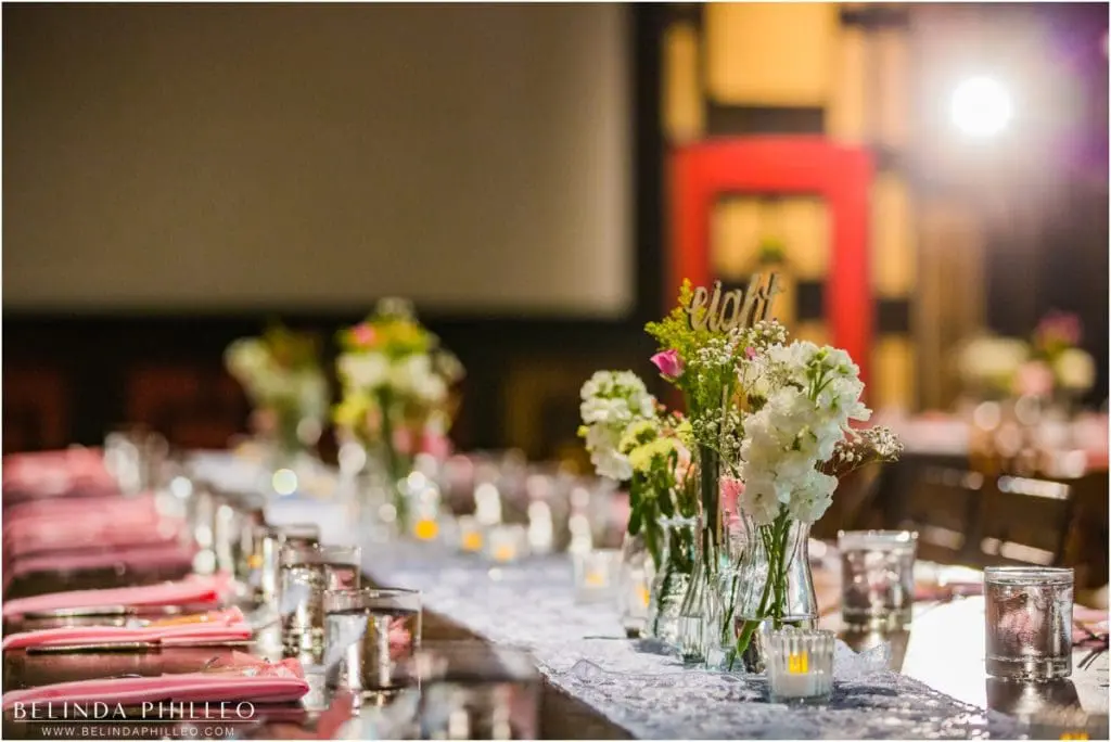 Wedding reception details at Los Angeles Smog Shoppe. Photo by Belinda Philleo