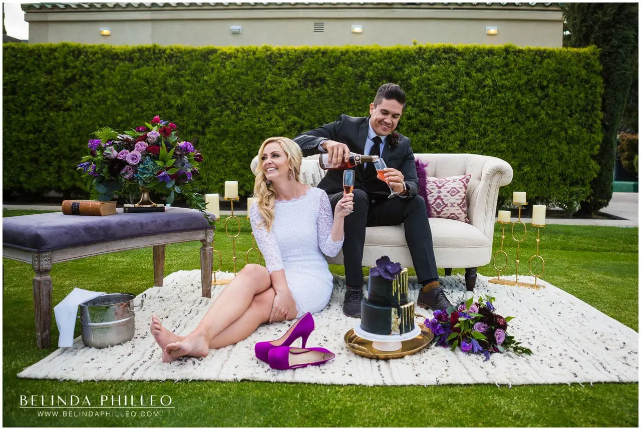 Black and purple wedding inspiration styled shoot in Orange County, CA