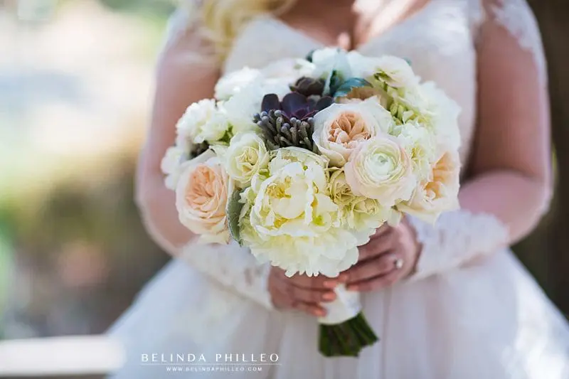 Bridal bouquet of white ranunculus 