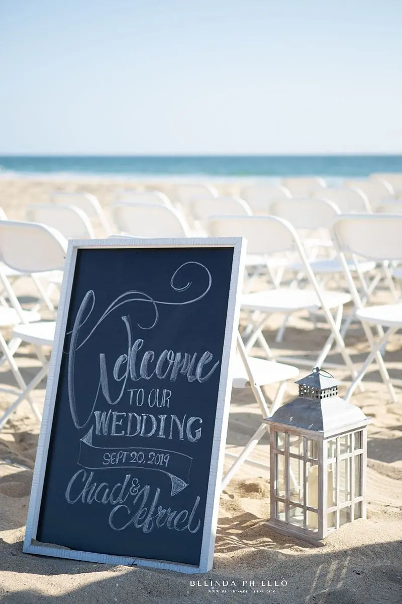 Chalkboard welcome sign at Huntington Beach wedding