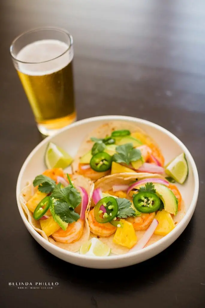 Easy dinner recipes. Shrimp tacos with pineapple recipe from Bon Appetit