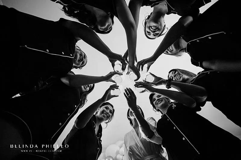 Bridesmaids toast to the happy couple before the ceremony in Los Angeles, CA