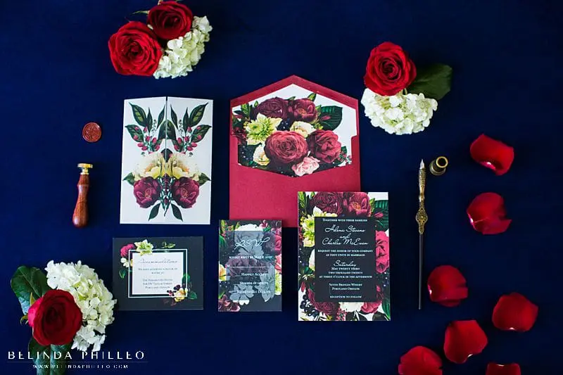 Luxurious Floral custom wedding stationery by Amira Design in Los Angeles, CA. Photo by Belinda Philleo