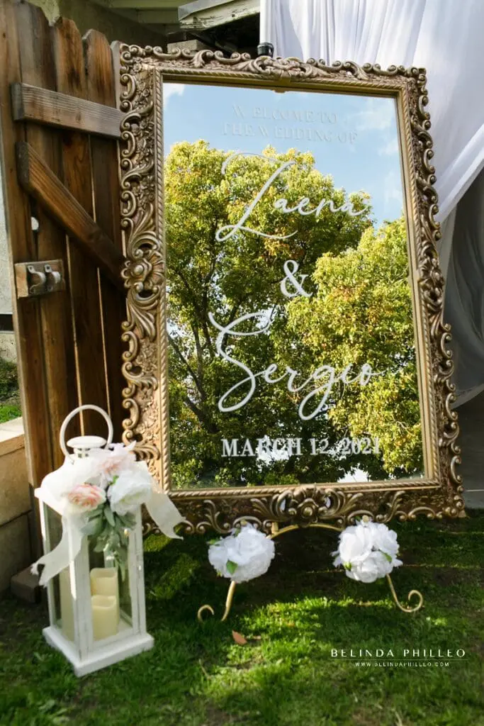Mirrored wedding sign with vinyl wording