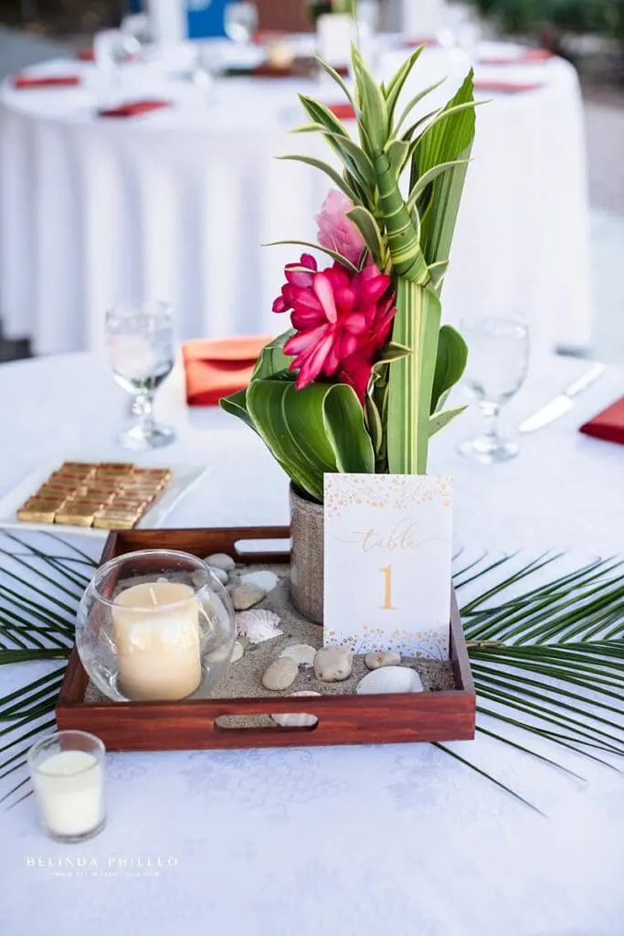 Tropical wedding reception centerpieces