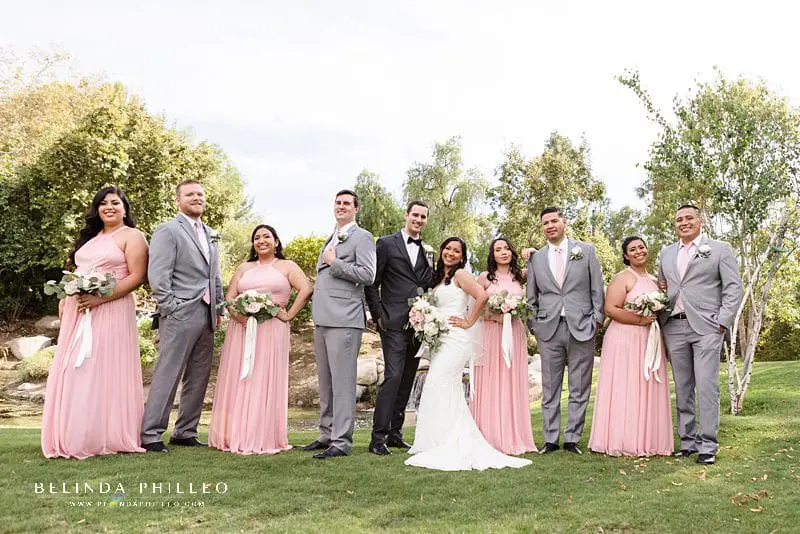 Grey and pink bridal party at Coyote Hills Golf Course wedding in Fullerton, CA