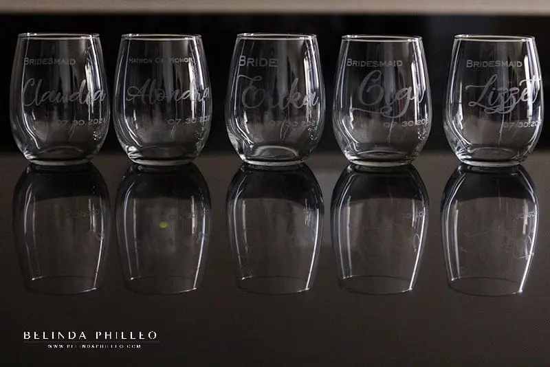 Personalized wine glasses for bridal party