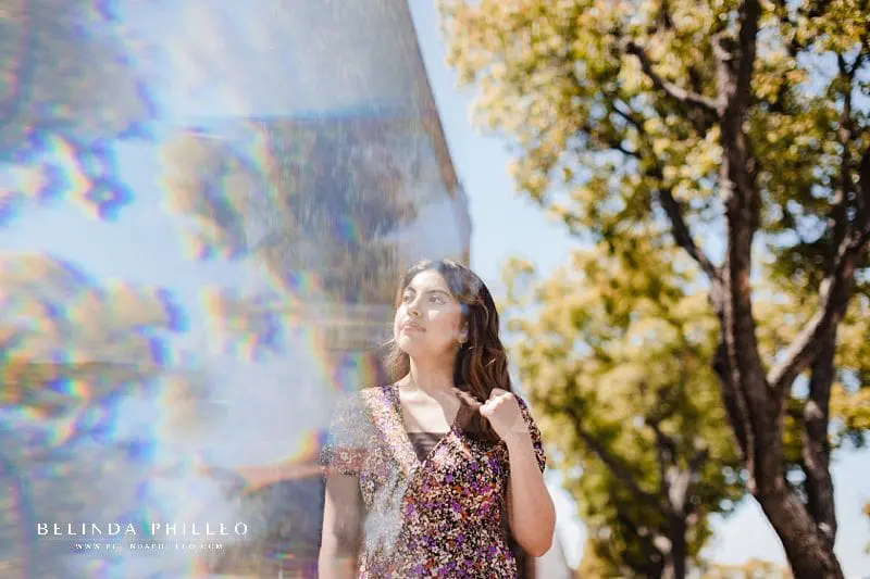 Creative reflection portrait made with prisim in Old Towne Orange, CA