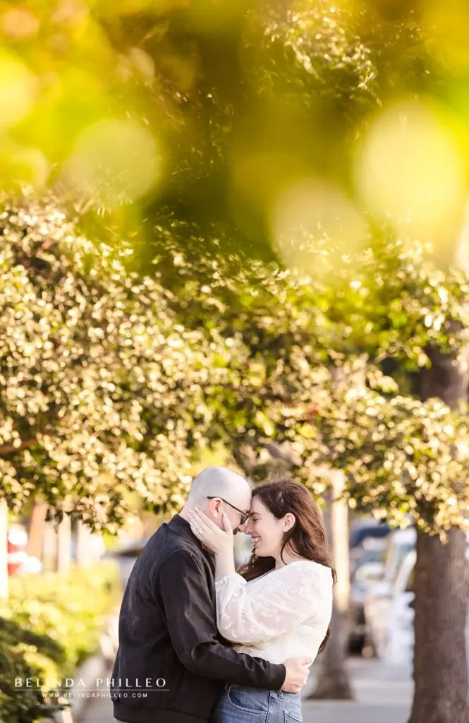 Romantic engagement portrait of a couple during their Old Towne Orange engagement photo session