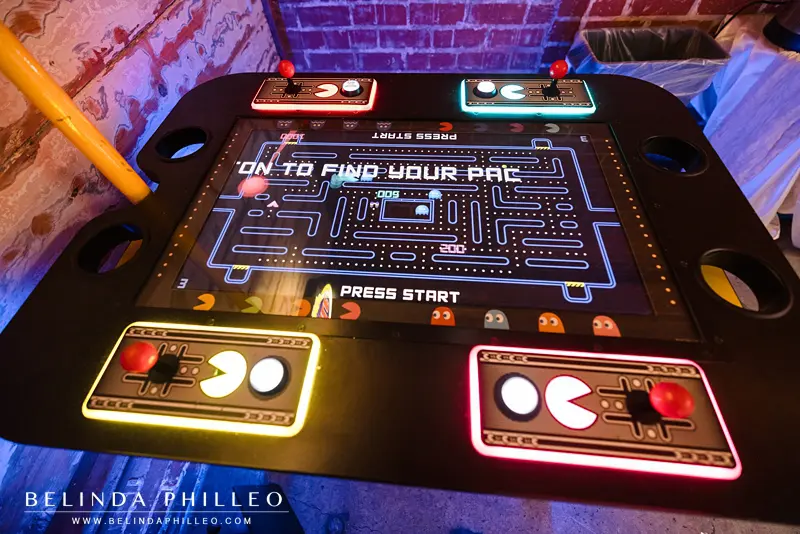 Tabletop pacman arcade game rentable from Parties by Gems for wedding receptions and events