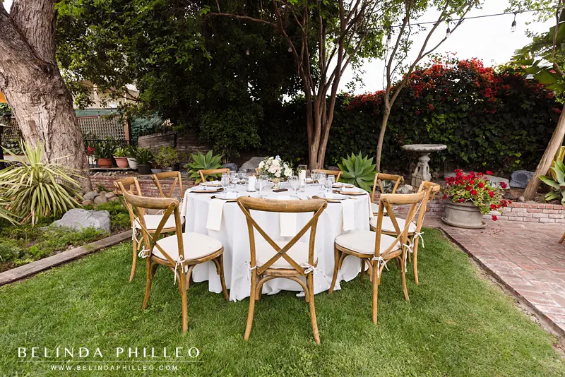 Backyard wedding reception table