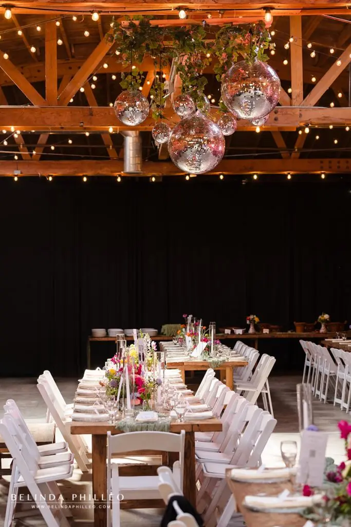 Farmhouse table reception layout at Seventh Place DTLA