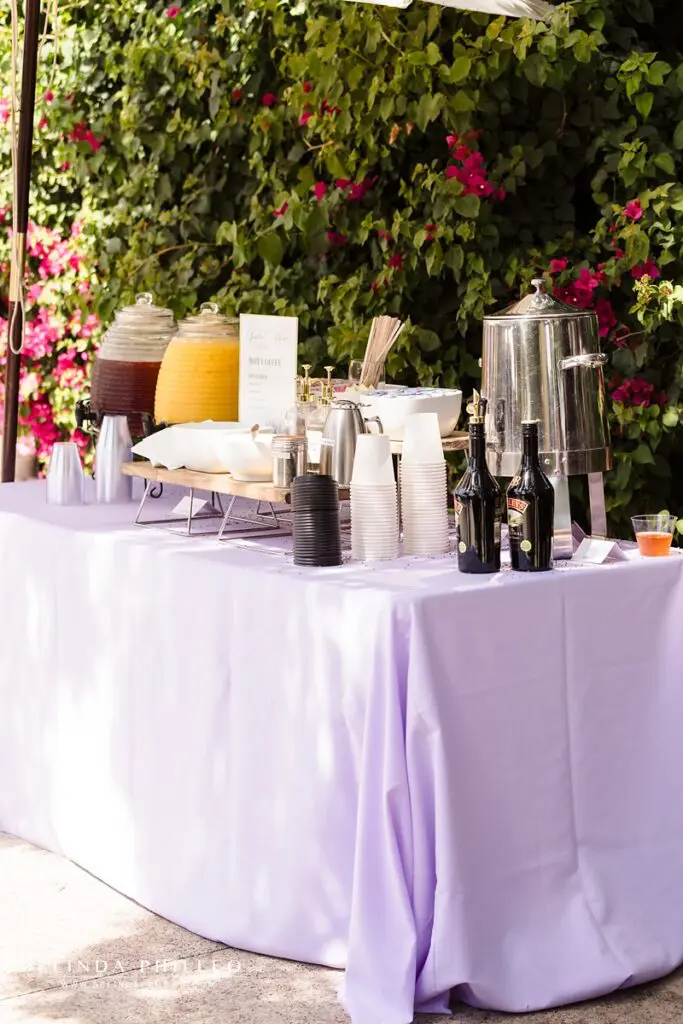 Mimosa and coffee bar setup for Brunch wedding reception