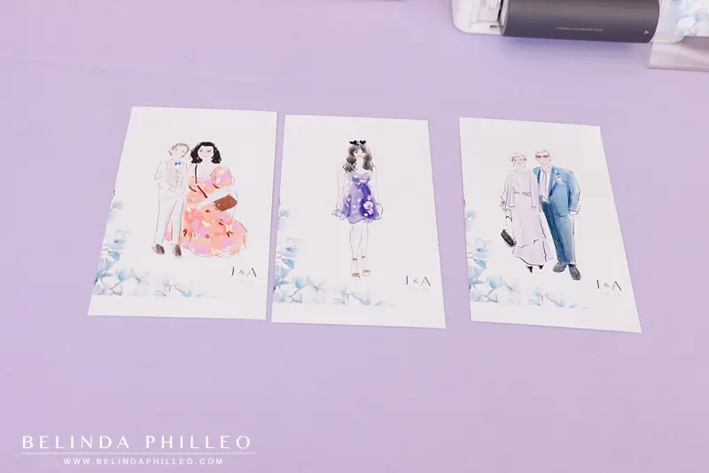 Watercolor paintings of wedding guests as a keepsake to take home
