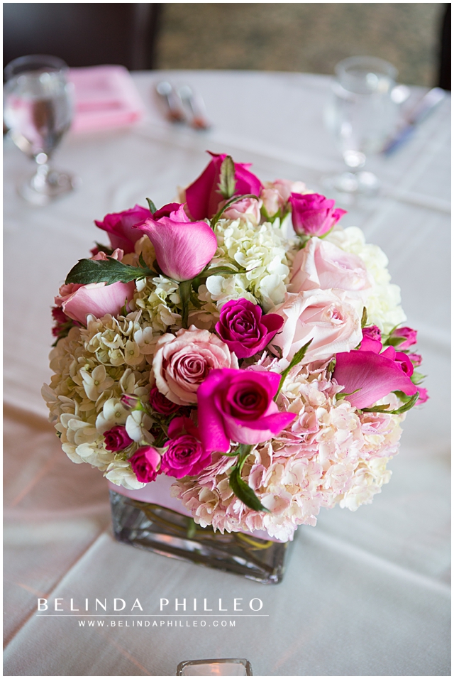 pink and white rose centerpieces