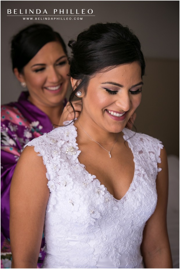 Bride gets ready for her wedding at the Anaheim Marriott Hotel