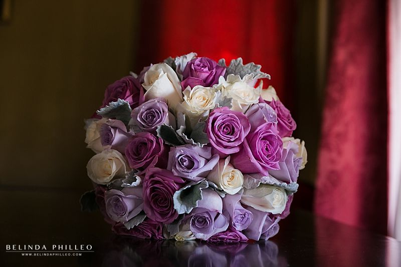 white and purple bridal bouquet