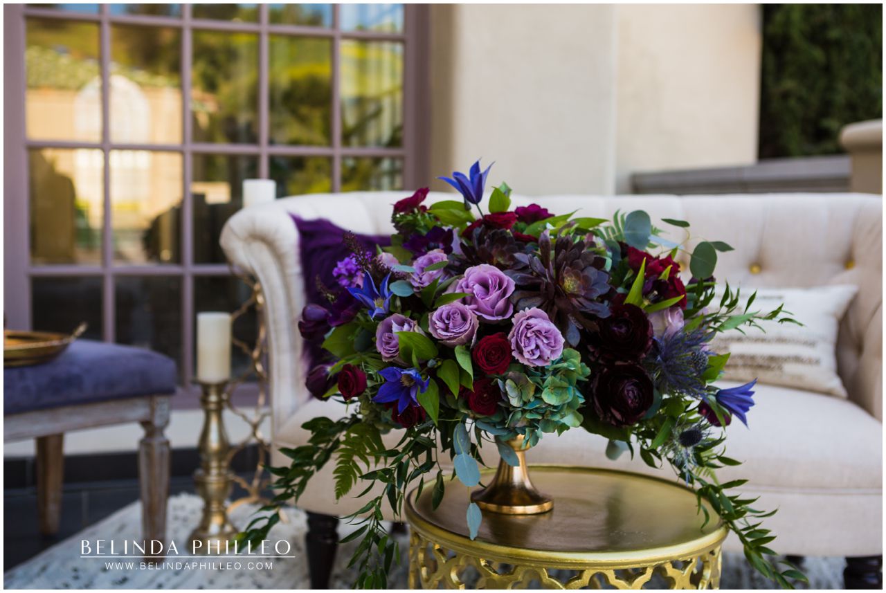 black and purple wedding bouquet created by The Bloom of Time, Orange County, CA