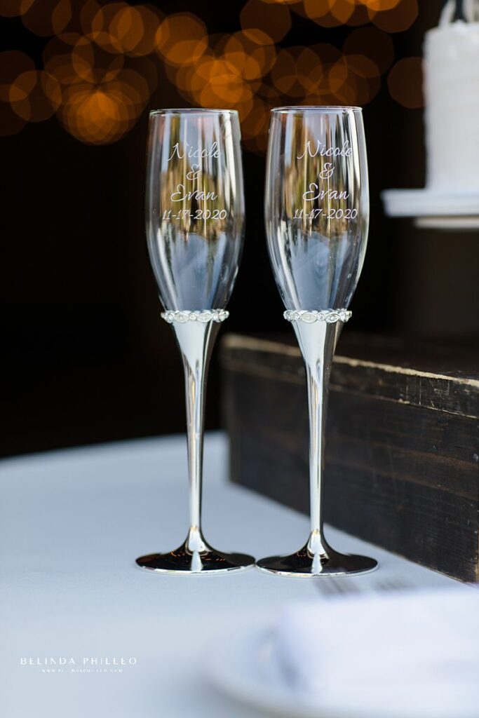 Custom engraved wedding champagne glasses