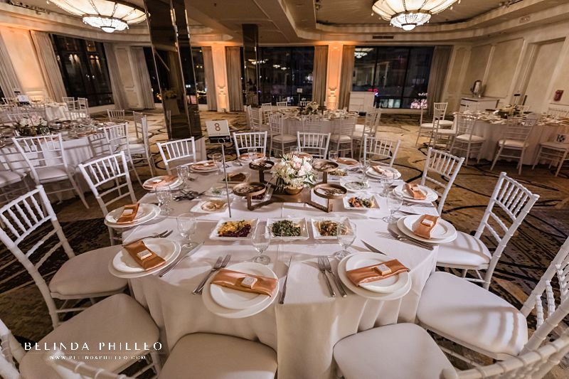 White and gold wedding reception at The Brandview Ballroom in Glendale, CA. Photo by Belinda Philleo