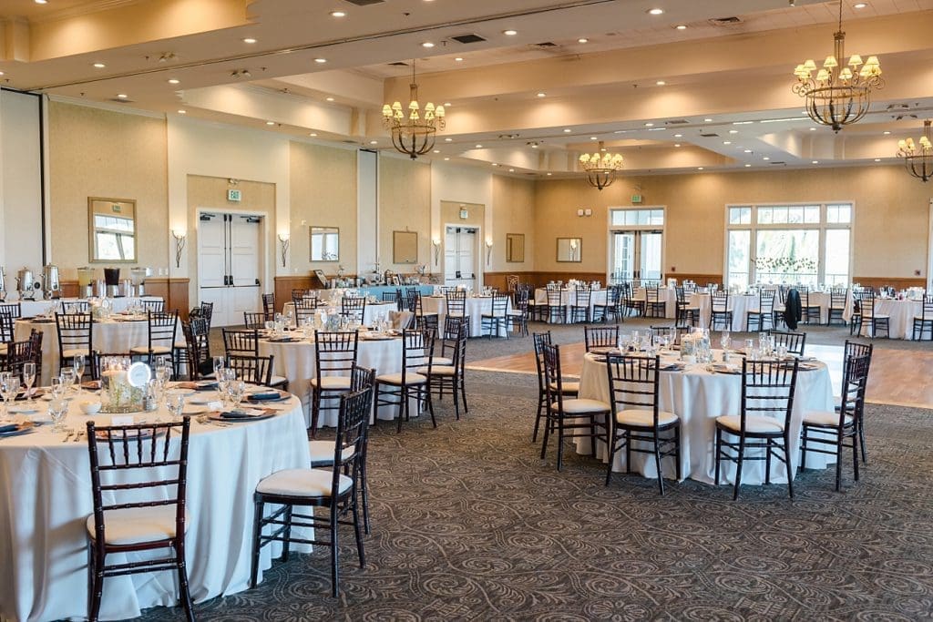 Reception ballroom for weddings at Los Coyotes Country Club